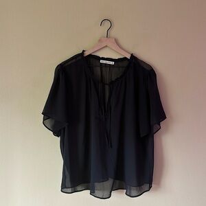 Abercrombie & Fitch Short Sleeve Sheer Flowy Blouse in Black Size XL